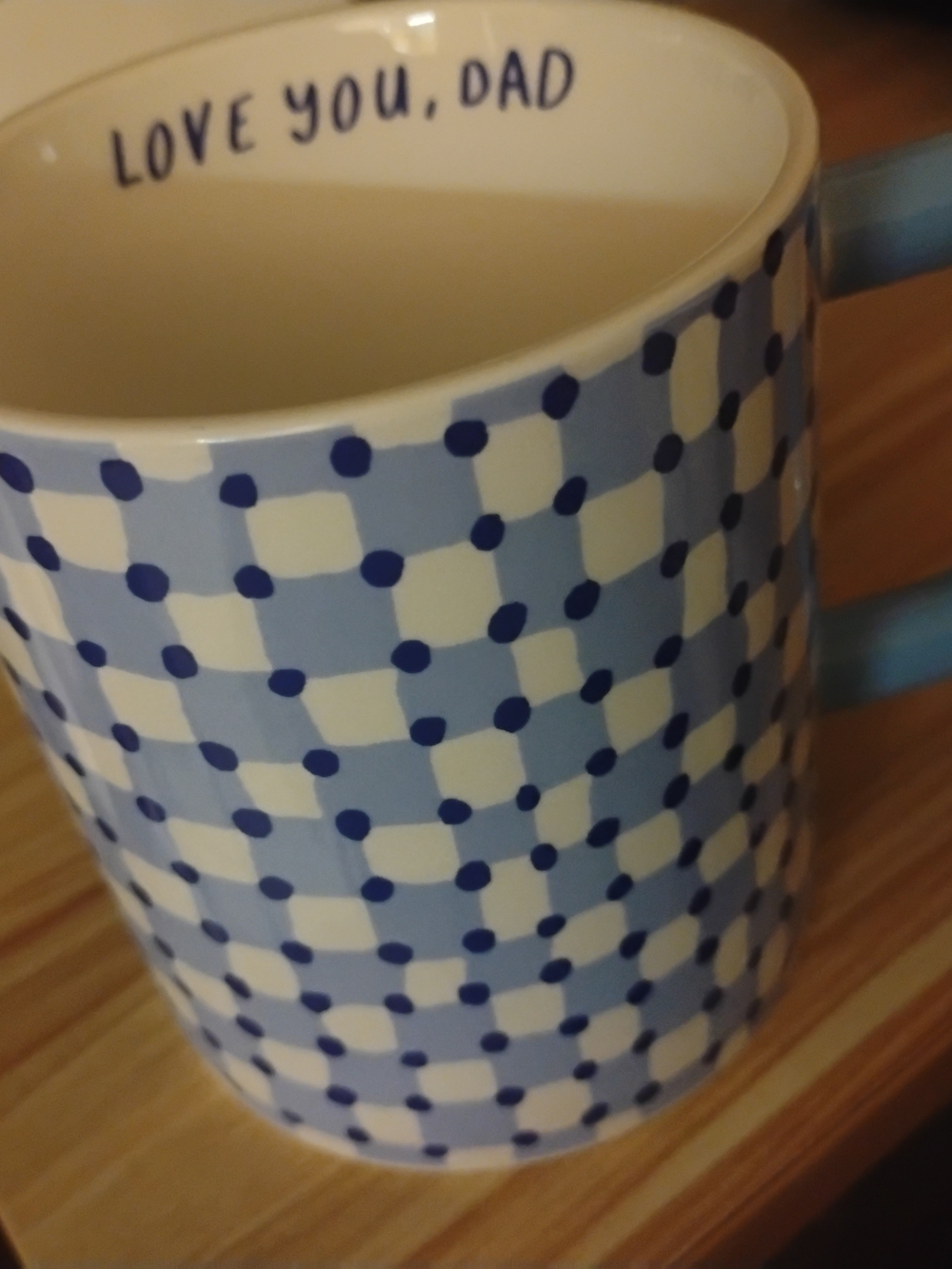 Source Unknown Blue and White Checked "Love You, Dad" Ceramic Mug